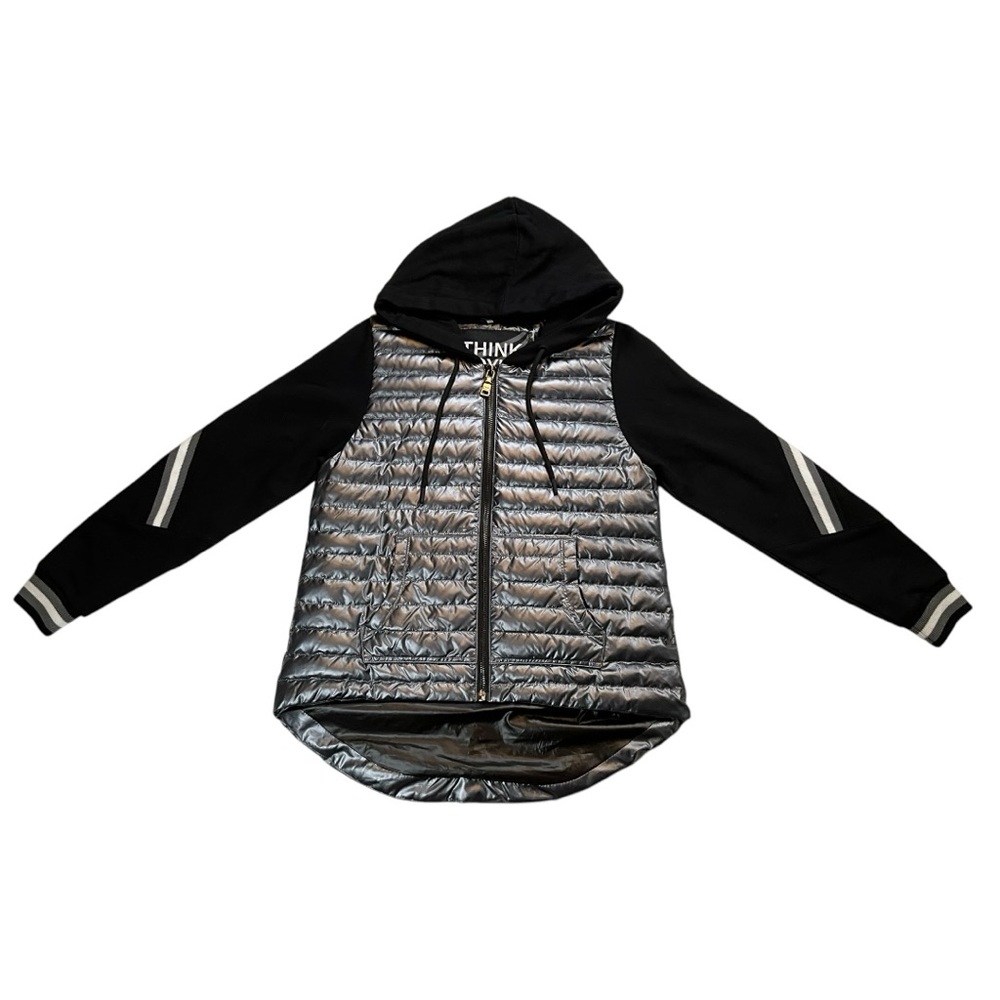 NWOT THINK ROYLN‎ Black Puffer Hooded Jacket Rare Black/White Small